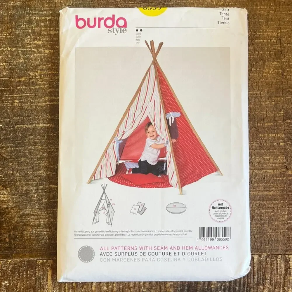 Burda Style Sewing Pattern 6559 Kids Play Tent Fort Teepee Hideaway 55